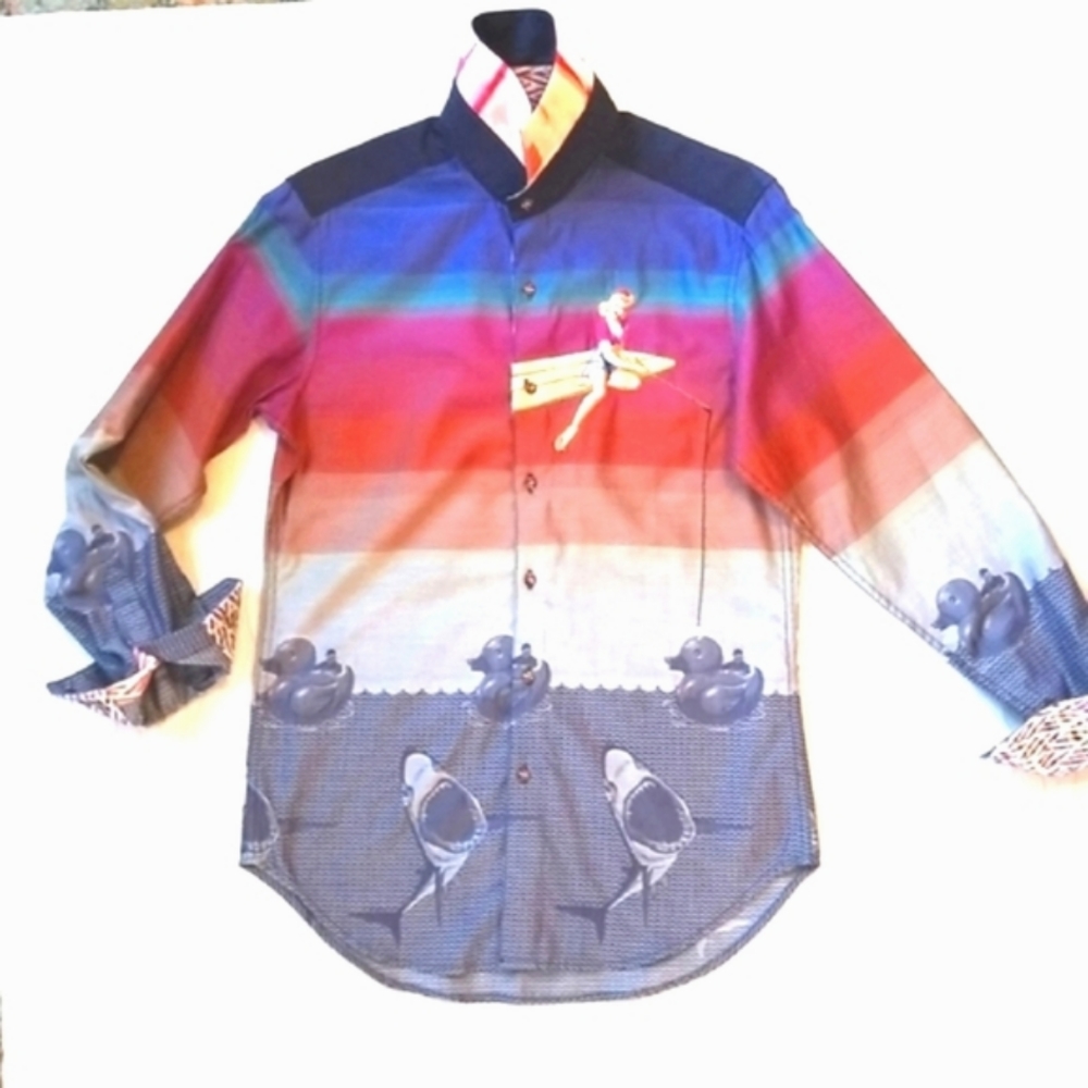 ROBERT GRAHAM Ltd Ed  #382 /#815 SHEEN Rubber Duckies Shark RG Dress LS Shirt